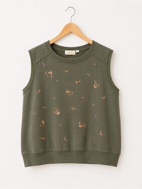 Mason & Belle Olive Green Sleeveless Embroidered Sweat Top